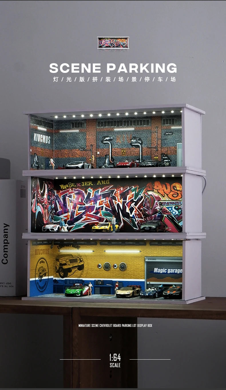 1/64 Simulated Parking Lot Model Classic Static Car Bburago Alloy Diecasting Vehicles Miniature Scene Assembly Display Frame Toy