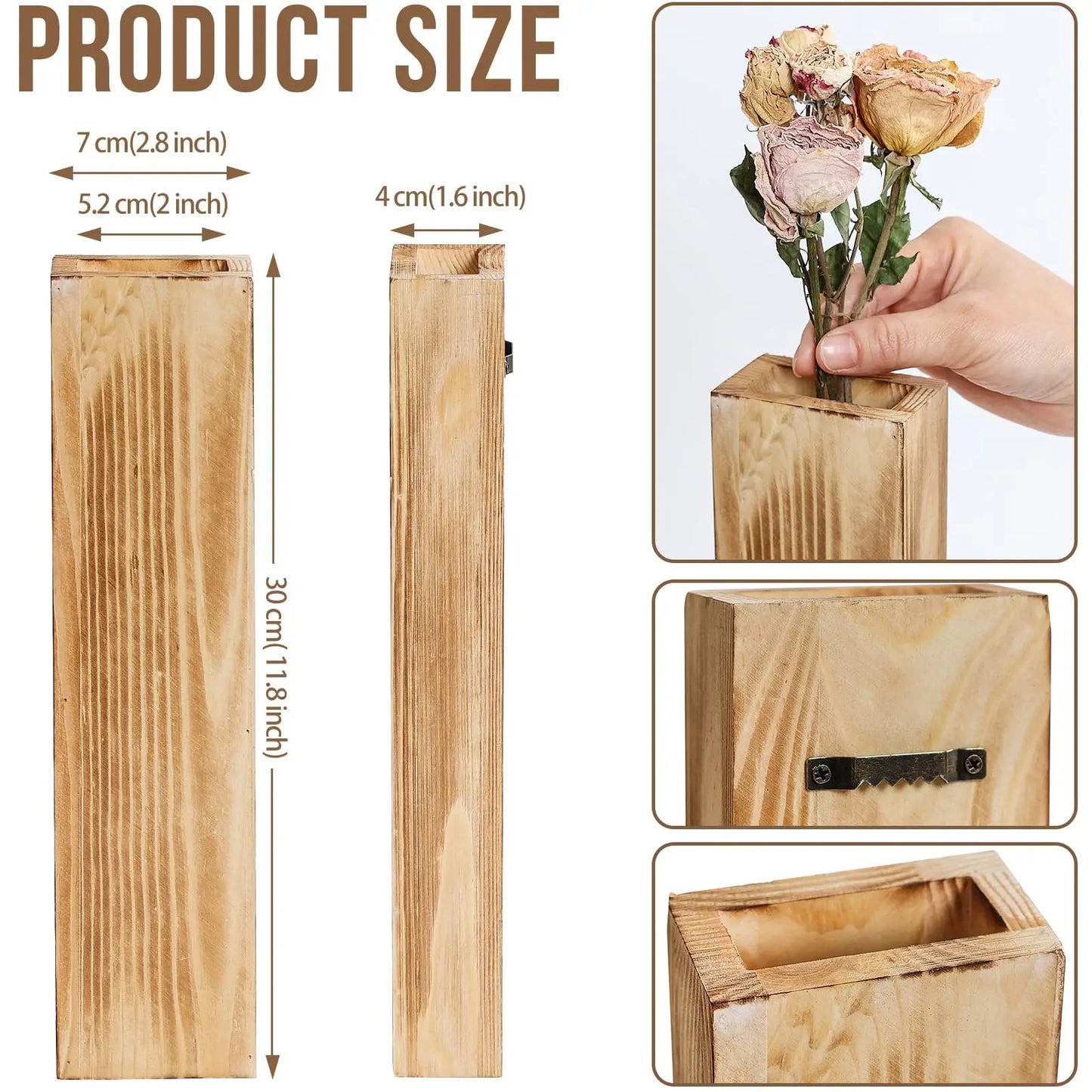 Jardinera de madera para pared, decoración de pared para plantas de flores artificiales, soportes de madera para plantas, jarrón de bolsillo para colgar en la pared para sala de estar