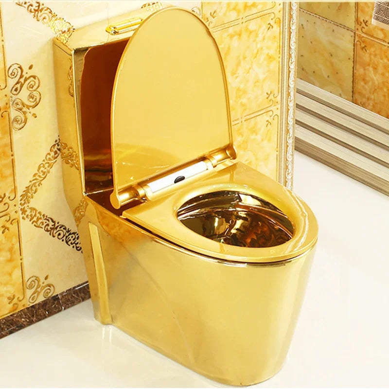 ~Venta caliente de artículos sanitarios dorados para baño, inodoro de cerámica de una pieza montado en el piso, chapado en oro