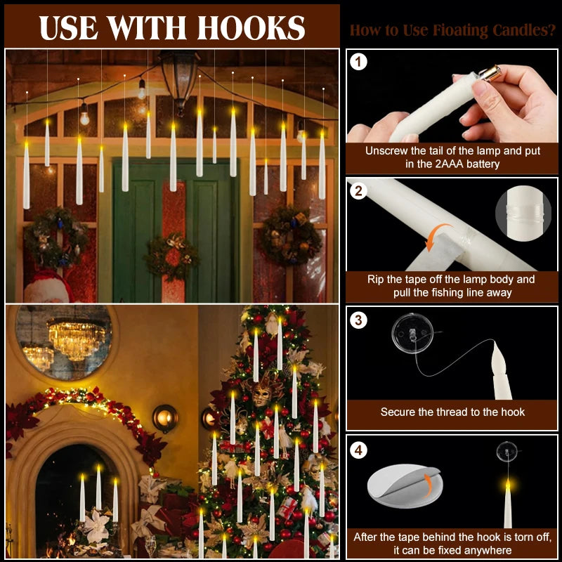 12-240 piezas nuevas velas flotantes sin llama que funcionan con pilas con varita mágica y control remoto, velas colgantes parpadeantes para decoración de bodas o el hogar