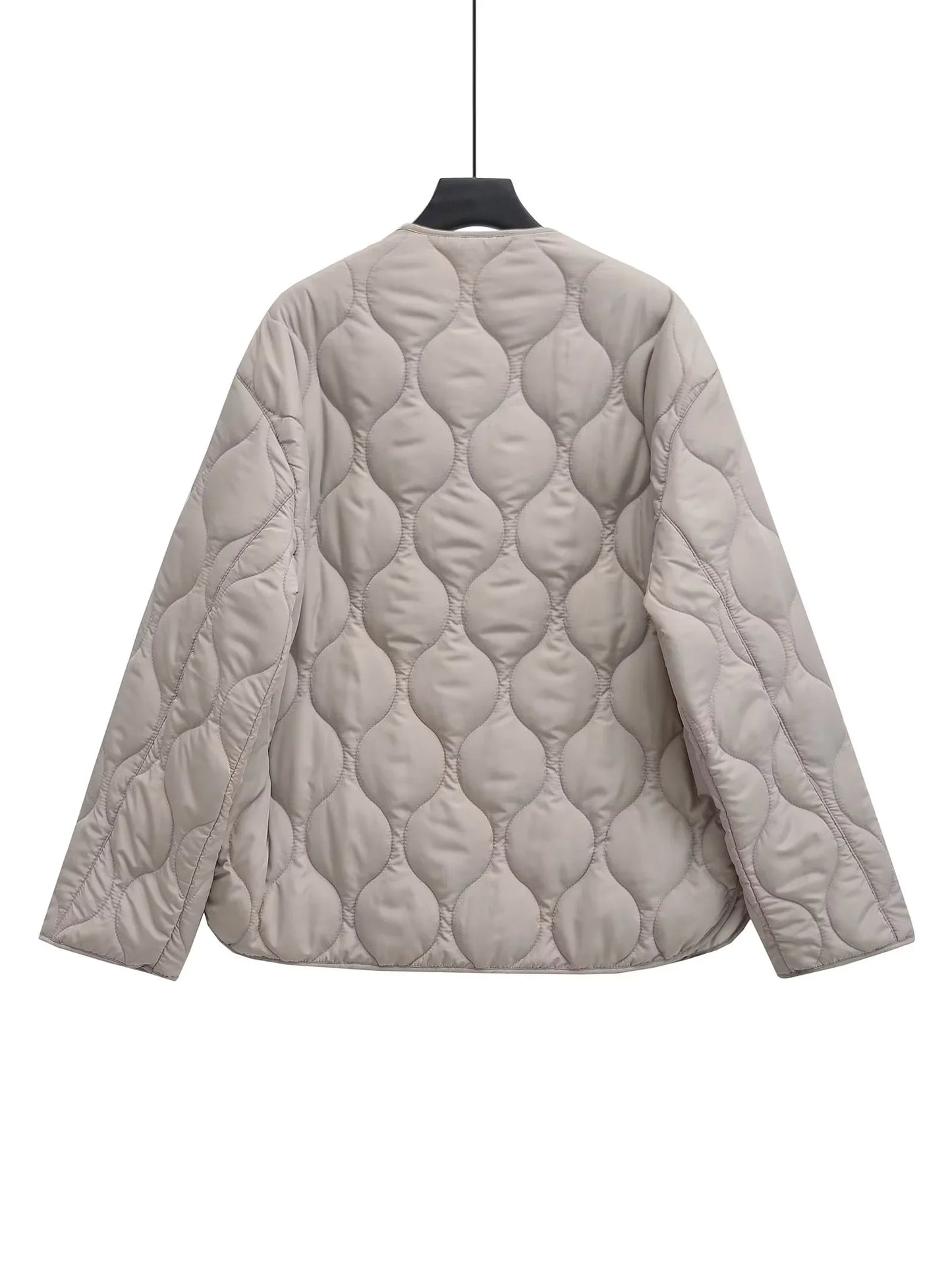 XNWMNZ 2024 Chaqueta acolchada de moda para mujer Otoño/Invierno Chaqueta acolchada retro con cuello redondo y manga larga con cremallera Abrigo acolchado versátil para mujer