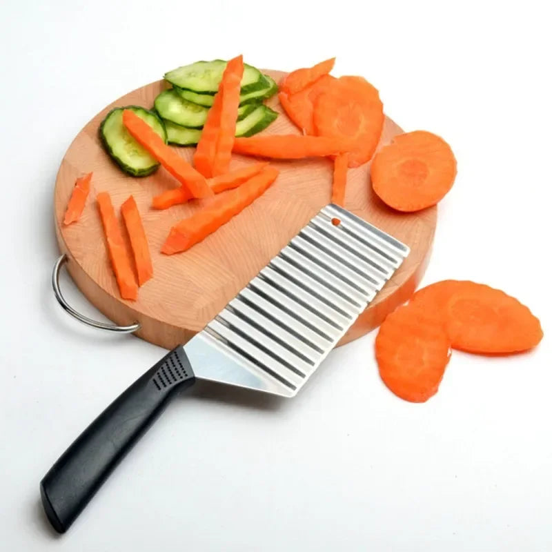 1 pieza de acero inoxidable de mano para cortar patatas fritas, cuchillo para maza, cortador de verduras multifuncional, herramientas de cocina