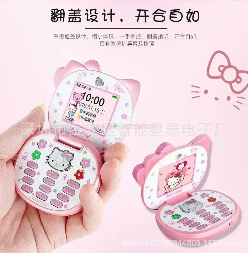 2023 New Kawaii Sanrioed Hello Kitty Flip Phone Cartoon Cute Little friends Taiml Mini Phone For Kids Toys For friends Gifts