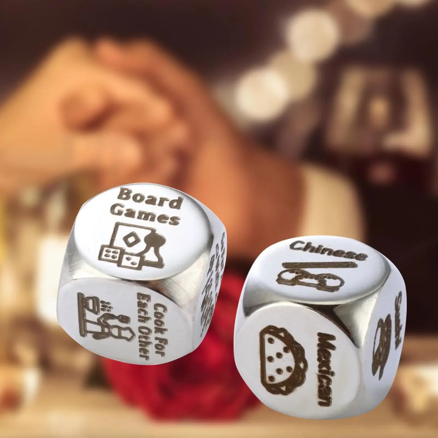 Food Dice Husband Wife Boyfriend Girlfriend Stainless Steel Valentines Gifts Dice for Wedding Birthday Anniversary Honeymoon