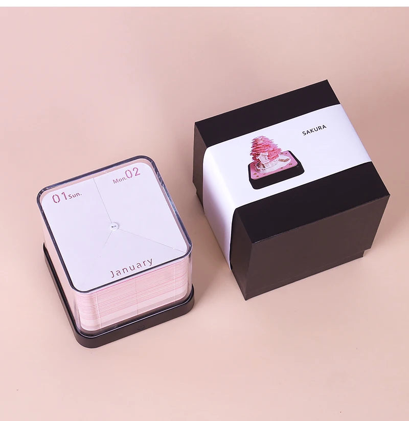 Omoshiroi Block 3D Notepad 2024 Calendar 3D Sakura Tree House Memo Pad Cute Block Notes 3D Sticky Notes Christmas New Years Gift