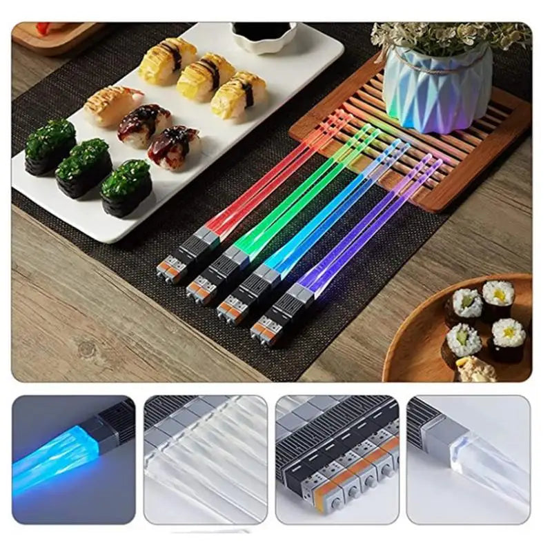 1 par de palillos luminosos con forma de sable de luz LED, desmontables, lavables, reutilizables, sin BPA, para cocina, cenas, fiestas temáticas de StarWar