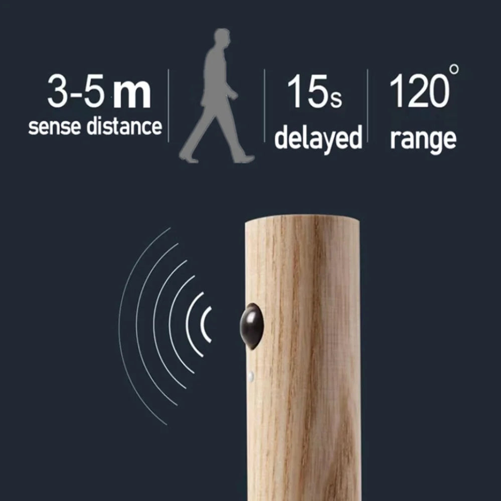 Luz LED de pared portátil e inteligente para interiores, luz nocturna para pasillo, carga USB, sensor de movimiento con grano de madera, activación por inducción