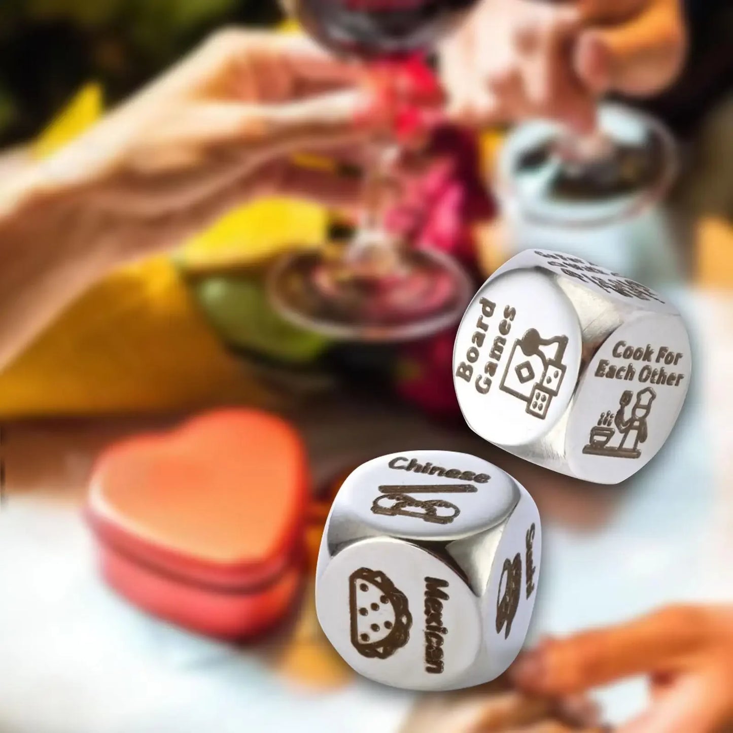 Food Dice Husband Wife Boyfriend Girlfriend Stainless Steel Valentines Gifts Dice for Wedding Birthday Anniversary Honeymoon