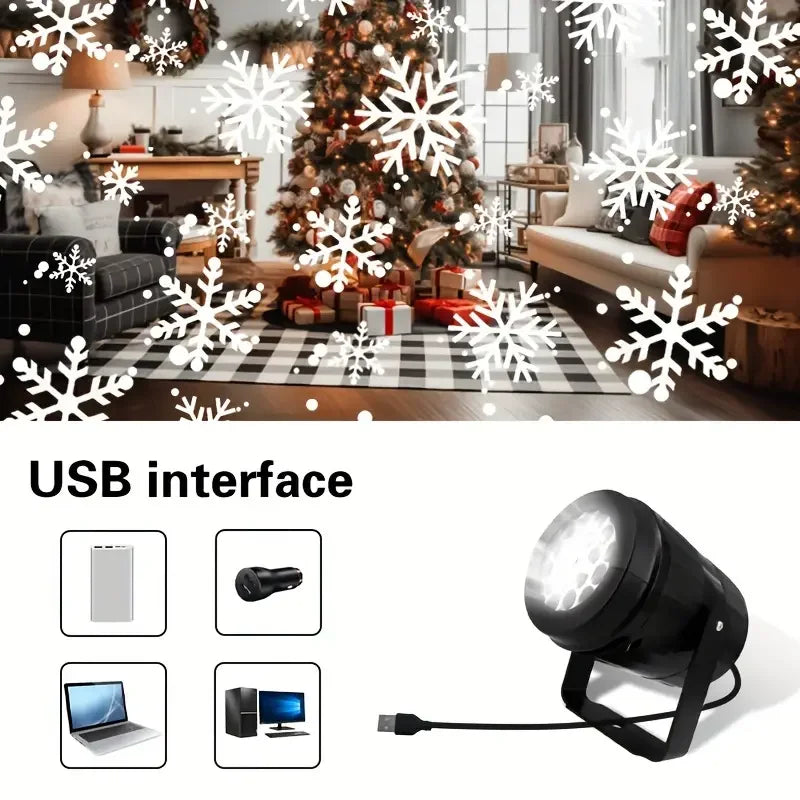 USB Powered Christmas Snowflake Projector Light Rotating Snowfall Projection Lamp for Christmas Halloween & Easter Party Decor