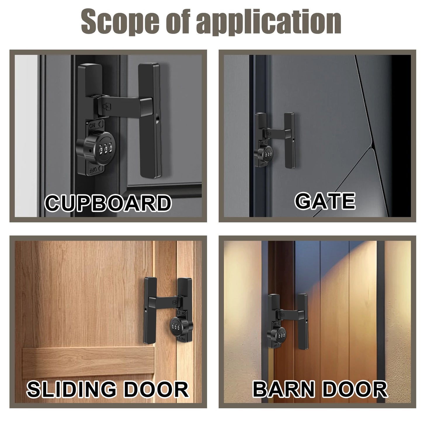 Password Sliding Door Lock 90/180 Degree Flip Combination Cabinet Locks Barn Door Lock Latch for Small Doors Storage Room Garage