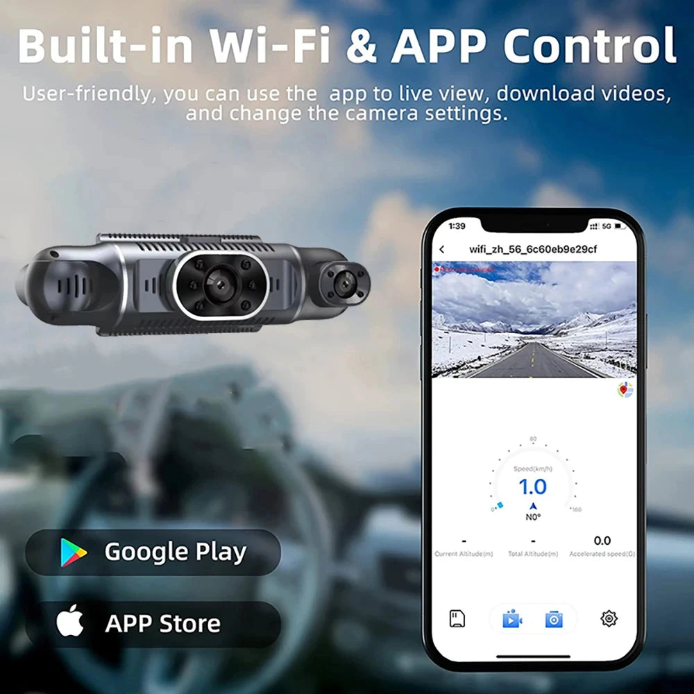 Cámara de salpicadero para coche de 1080P con GPS, WIFI, aplicación, grabadora de vídeo de 4 lentes, DVR de 360°, cámara de visión trasera, monitor de estacionamiento, caja negra, accesorios para coche