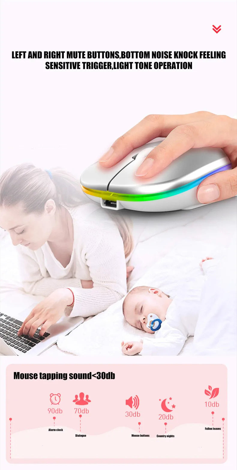 Souris sans fil rechargeable silencieuse à rétroéclairage LED pour ordinateur portable, récepteur 2,4 GHz, souris optique double mode Bluetooth