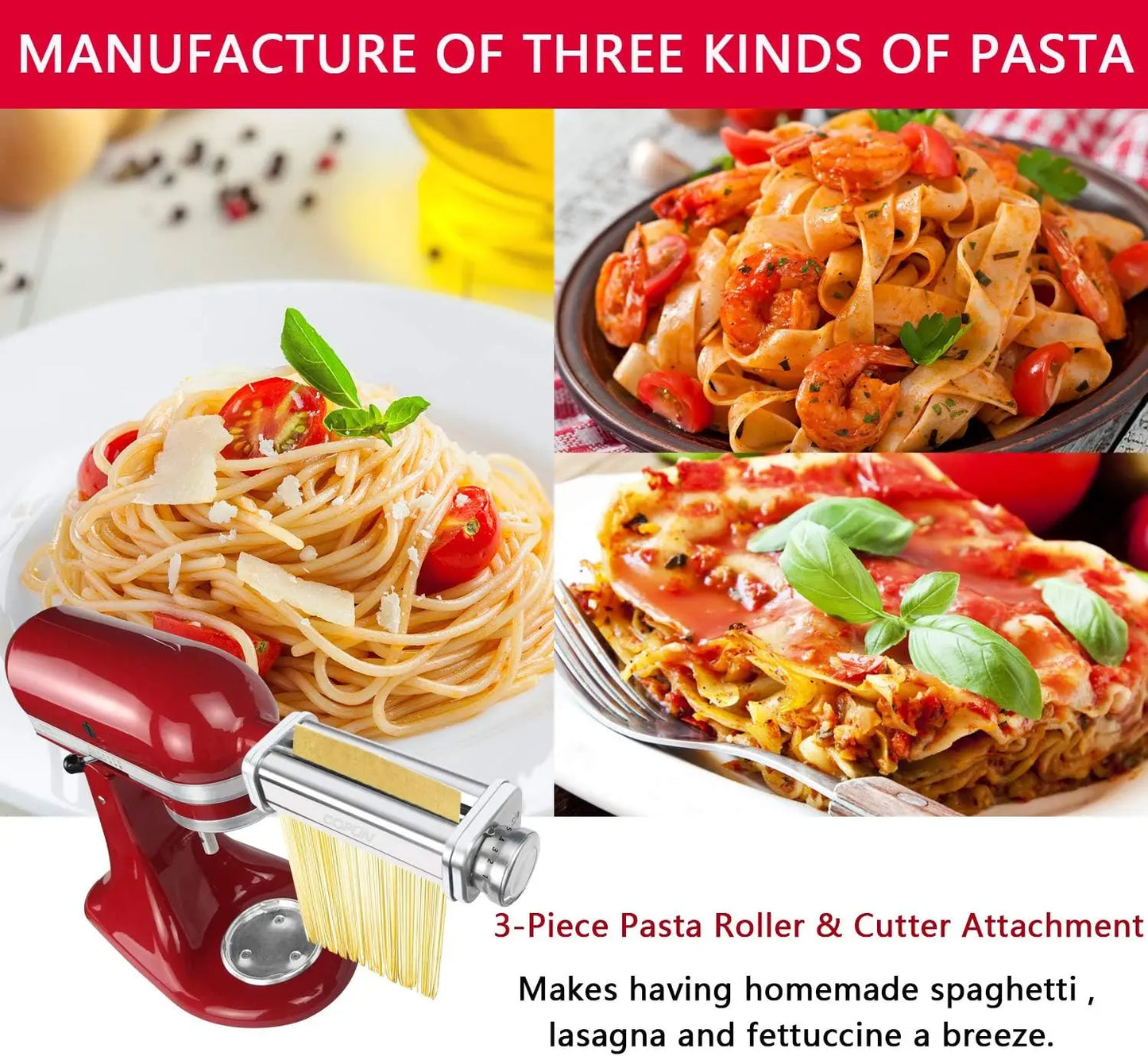 Accesorio para pasta para batidora KitchenAid, cortador de pasta, cortador de espaguetis y fettuccine, accesorio de acero inoxidable apto para todos los chefs de KitchenAid
