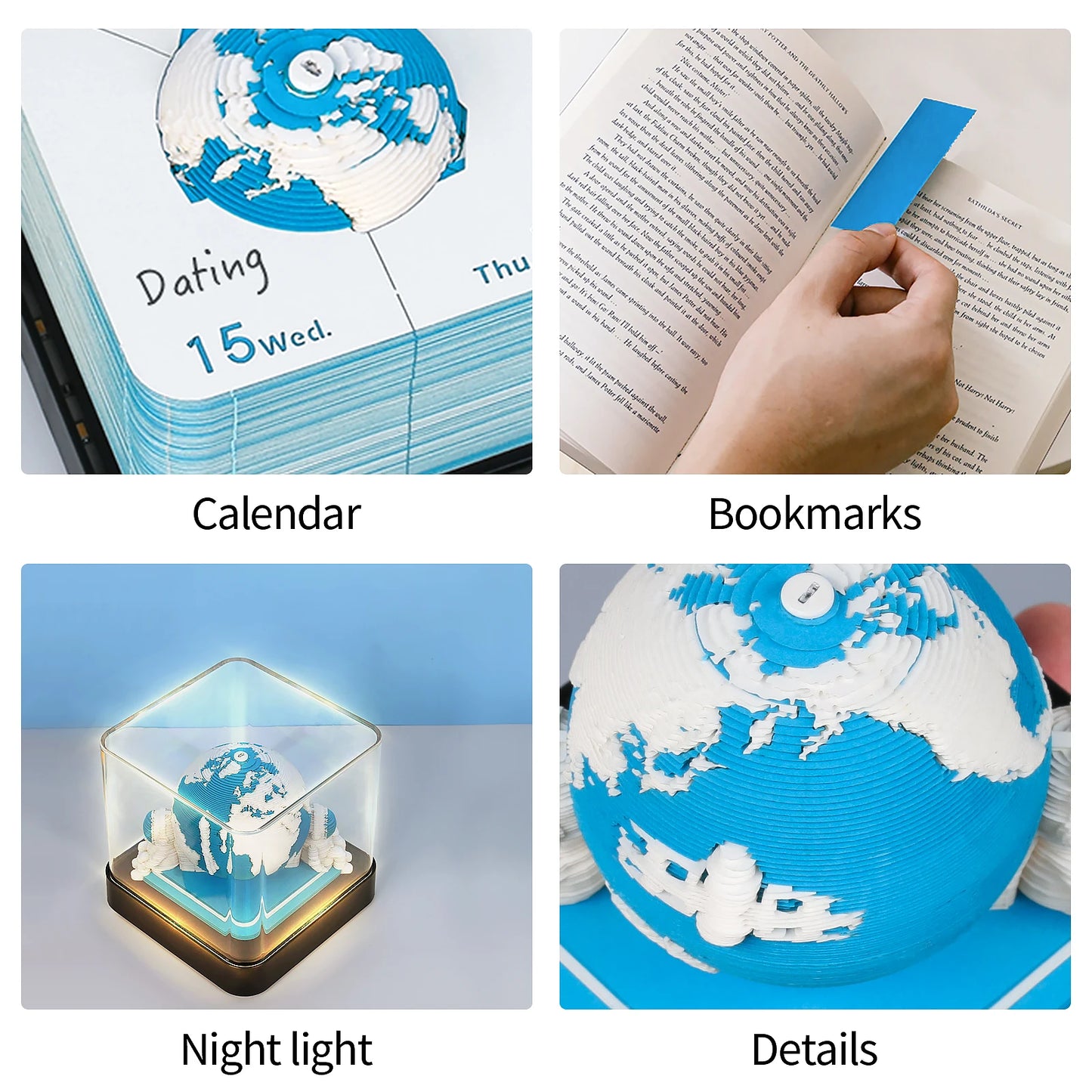 2024 Calendar Memo Pad With LED Lights,Time Piece Calendar,Creative Desk Calendar DIY Paper Carving Art Craft Desktop Decoration