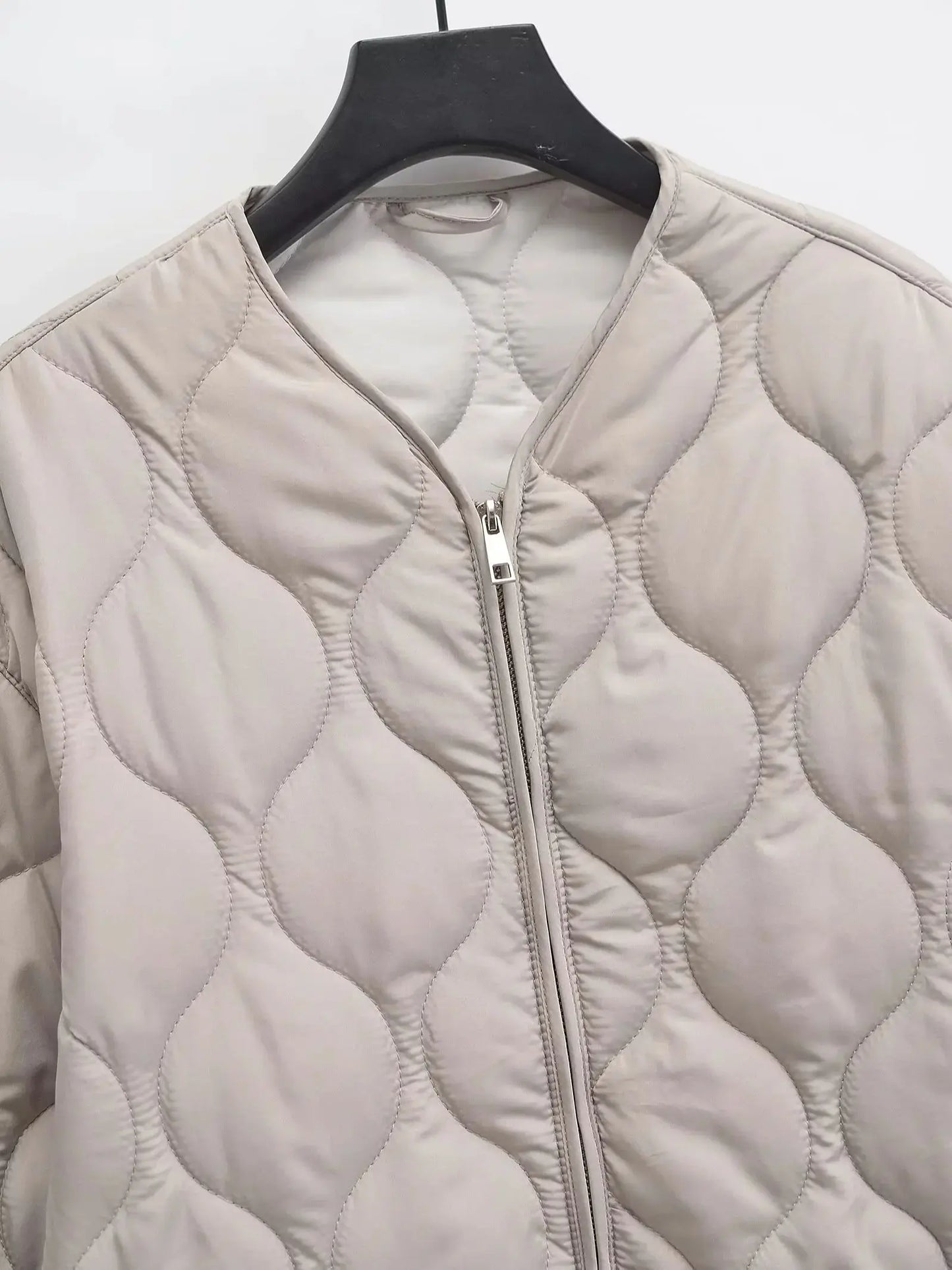 XNWMNZ 2024 Chaqueta acolchada de moda para mujer Otoño/Invierno Chaqueta acolchada retro con cuello redondo y manga larga con cremallera Abrigo acolchado versátil para mujer