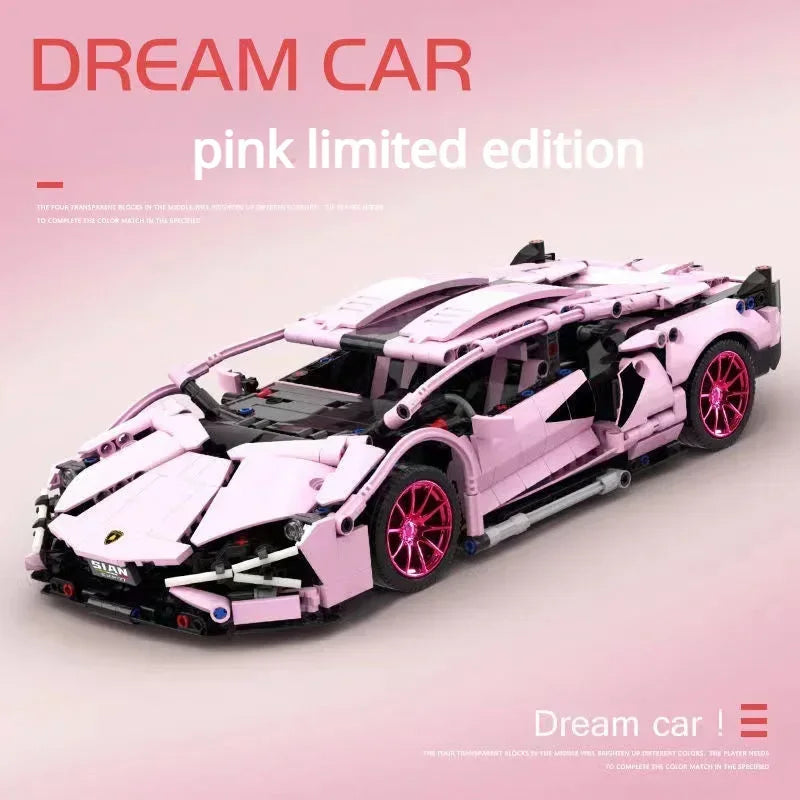 1280 piezas técnicas 1:14 Lambo rosa Super Sports Car Building Blocks MOC City Speed Vehicle Assemble Bricks Toys para niños