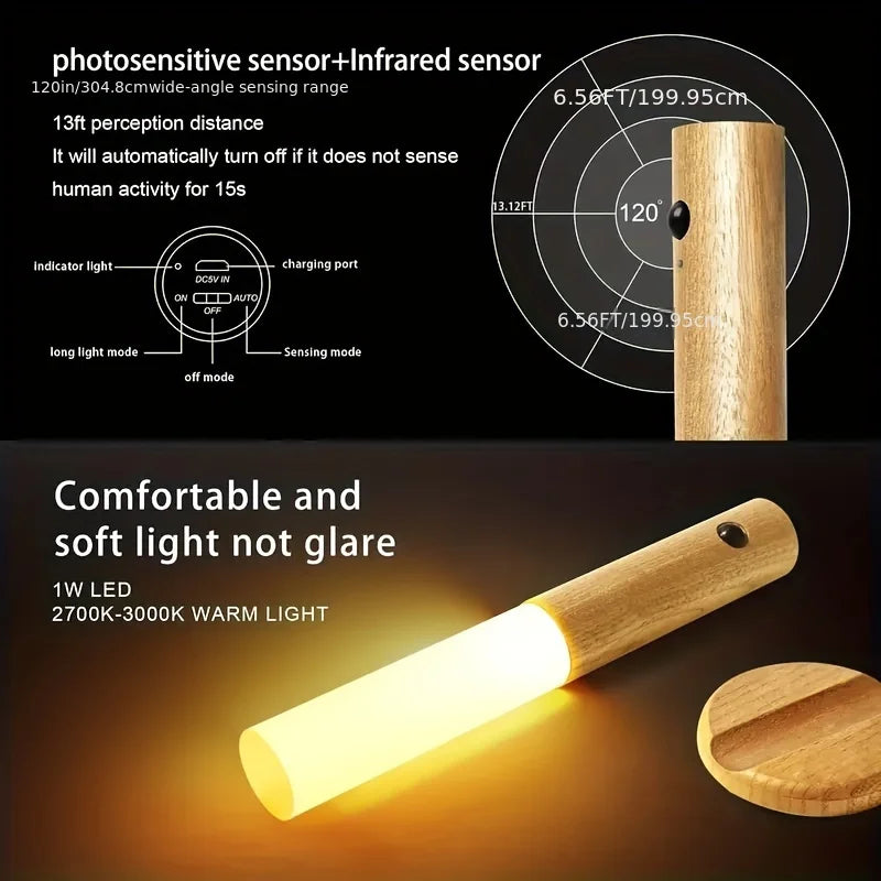 Warm Intelligent Induction Wall Lamp Wireless Wooden Stick Night Light Corridor Cabinet Wardrobe Light Decorative Home Light New