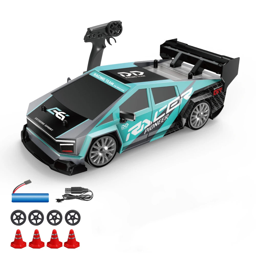 1:24 Coche de derrape RC de alta velocidad Mustang 4WD Coche de carreras de control remoto Regalo Coche de carreras de competición Juguete para niños Neumático reemplazable