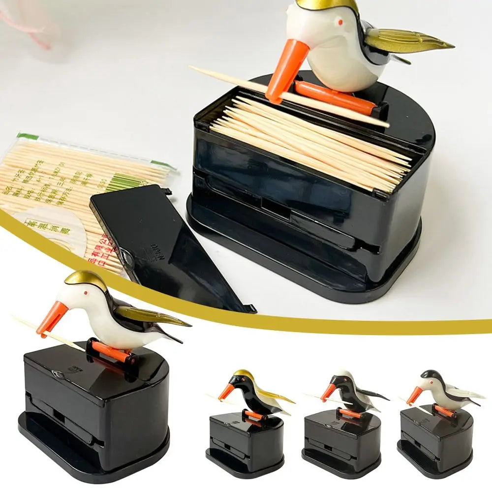 1PC Contenedor para palillos de dientes con forma de colibrí de dibujos animados Dispensador automático de palillos de dientes ABS Caja de soporte Decoración del hogar Accesorios de cocina