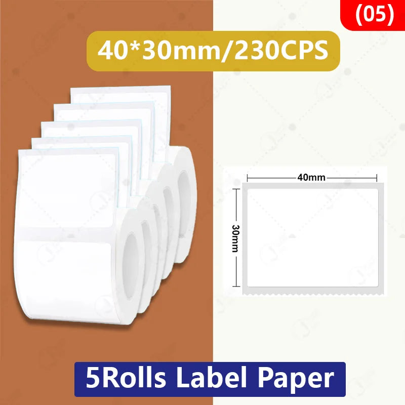 5 Rolls 30-50mm Thermal label Paper Rolls White Color Waterproof for Niimbot B1 B21 B203 B3S Label Printer Barcode Name Printing