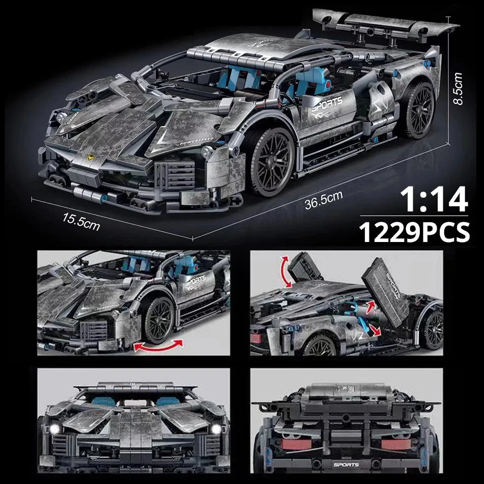 1280 piezas 1:14 bloques de construcción coche MOC ciudad velocidad lujo auto de carreras vehículo con súper corredores ladrillos juguetes para niños regalo.