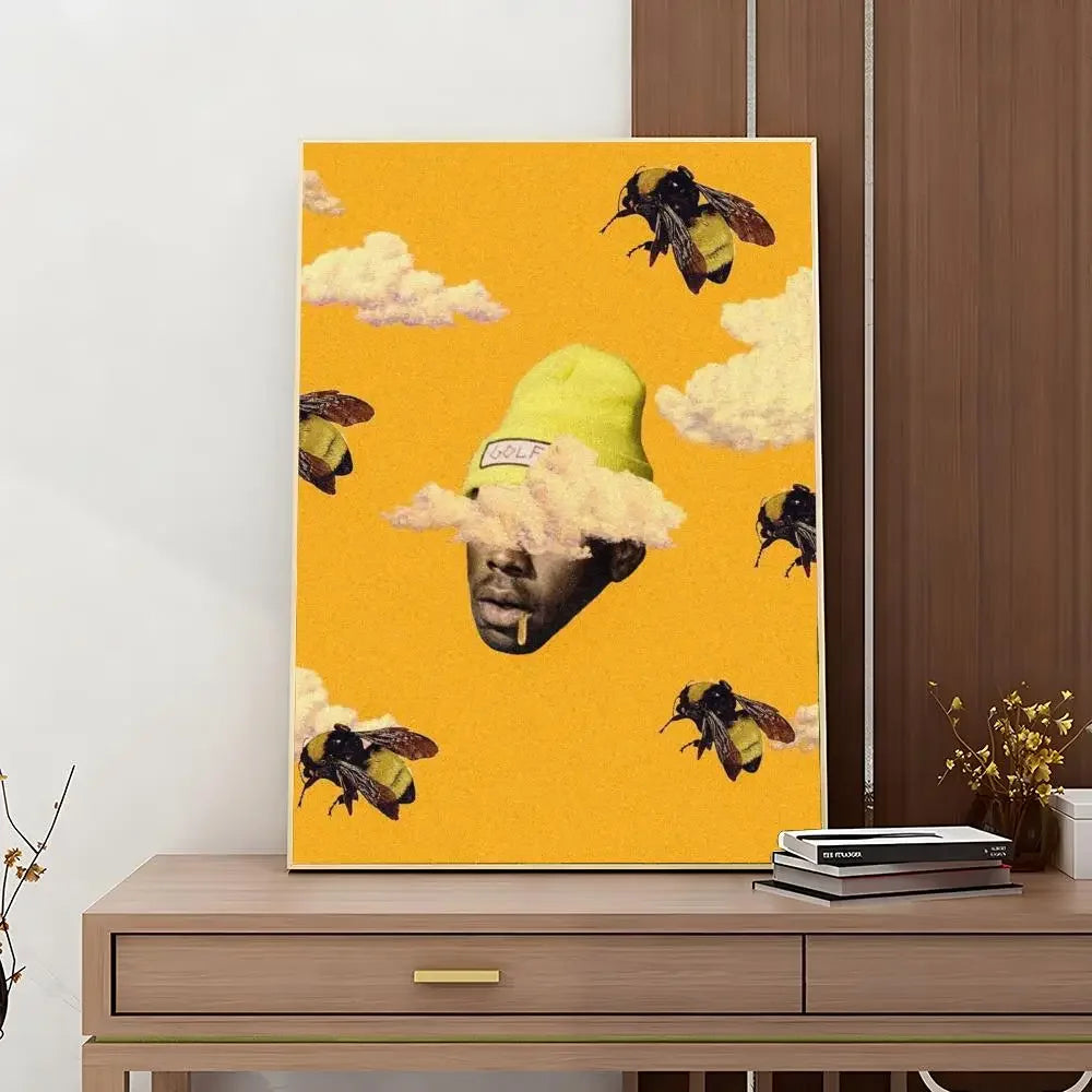1 póster con impresión retro de Tyler The Creator, cantante y rapero, adhesivo HD resistente al agua para dormitorio, entrada, hogar, sala de estar, decoración de pared