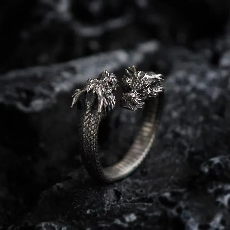 Vintage Double Headed Dragon Rings for Men Women Trend Punk Adjustable Male Ring Hip Hop Charm Accessories New Gifts Wholesale