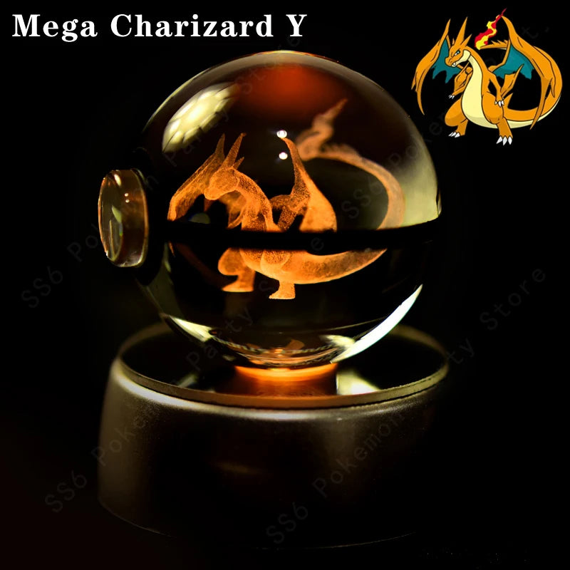 Lámpara de bola de cristal de Pokémon 3D, Pikachu, Gengar, Mew, Mewtwo, base para lámpara, bola de cristal de Pokémon, figura de bola de cristal, luz nocturna, regalo de cumpleaños