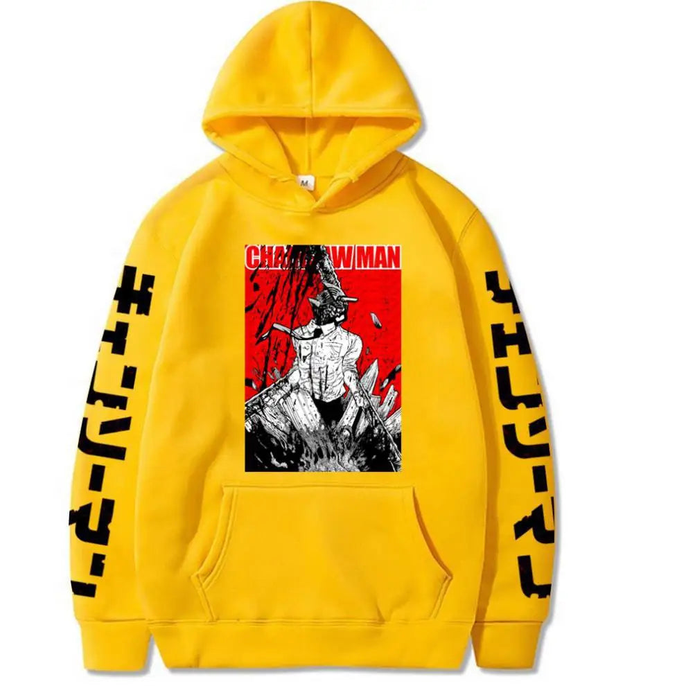 2024 Japanese Anime Hoodie Chainsaw Man Logo Gothic Printed Long Sleeve Streetwear Sweatshirt Fashion New Oversized Hip Hop Clot