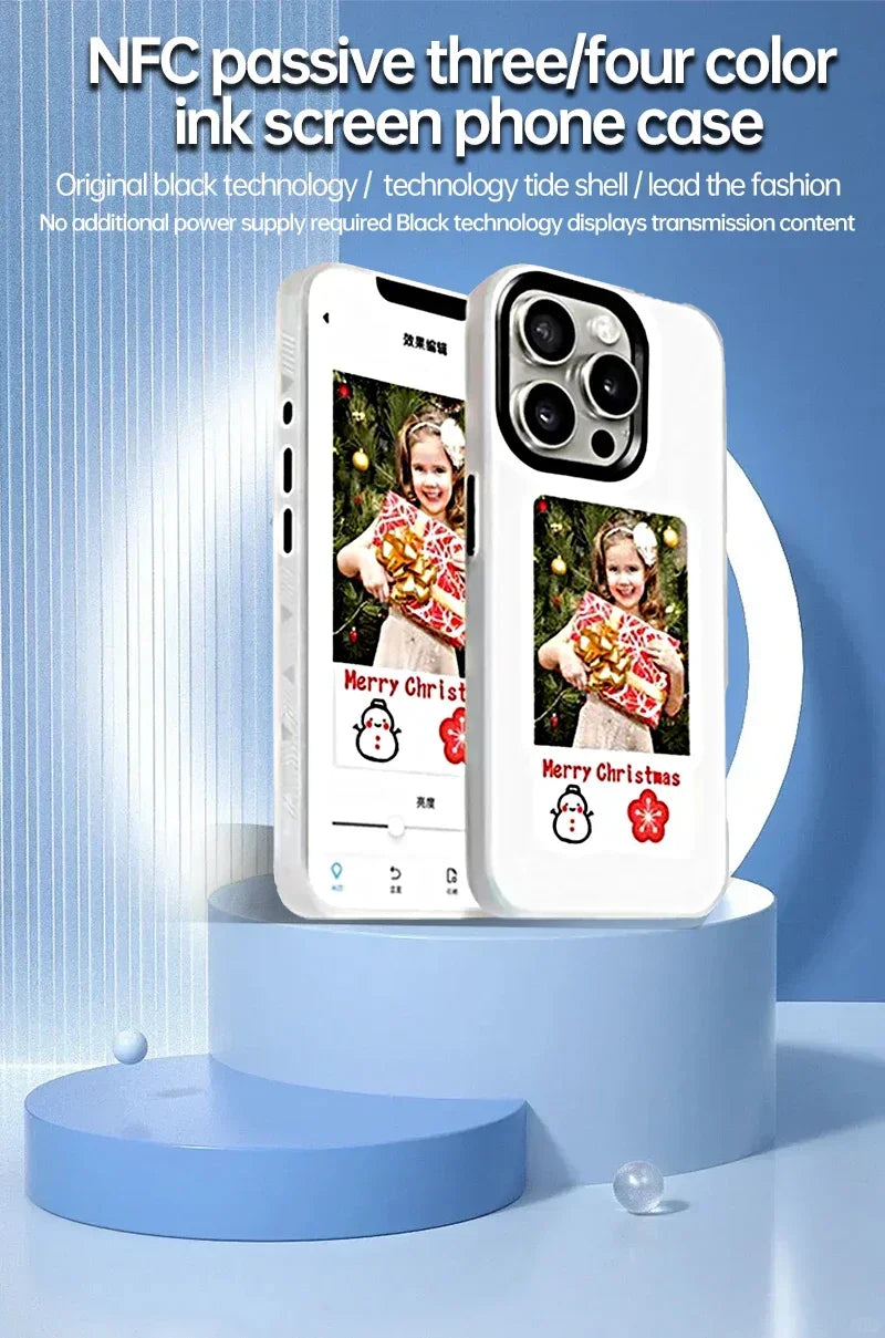 Smart NFC Phone Case For iPhone 15 13 14 Pro Max E-ink Screen Display Refresh Photos Via APP Anime Characters Couple Phone Cover