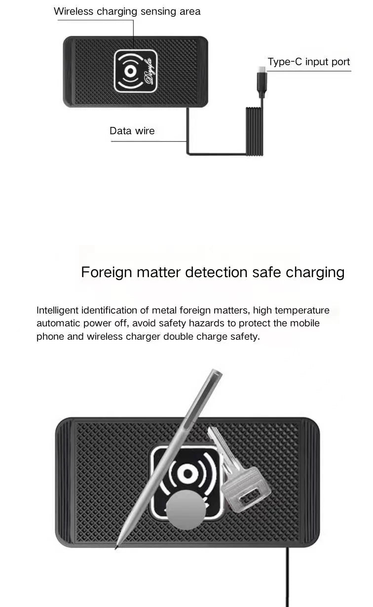 Alfombrilla de silicona antideslizante 2 en 1 de 15 W para salpicadero de coche, soporte de carga rápida, cargador inalámbrico Qi, base de carga para iPhone y Samsung