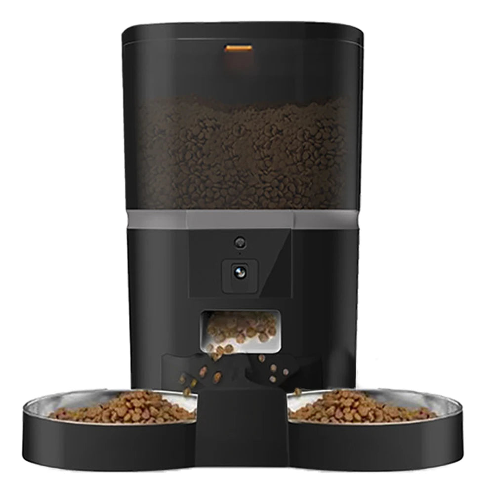 Comedero automático para gatos de 4 l, comedero inteligente para mascotas, dispensador de comida para gatos y perros pequeños con cámara grabadora, temporizador cuantitativo, cuenco doble
