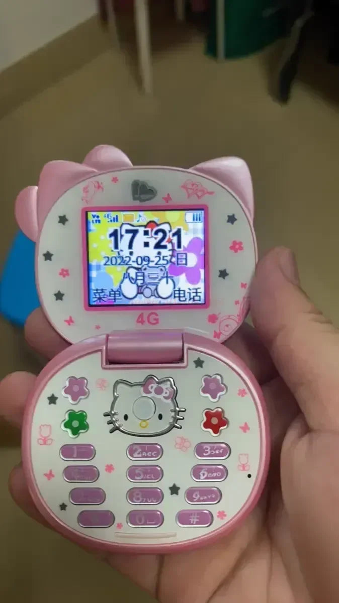 2023 New Kawaii Sanrioed Hello Kitty Flip Phone Cartoon Cute Little friends Taiml Mini Phone For Kids Toys For friends Gifts