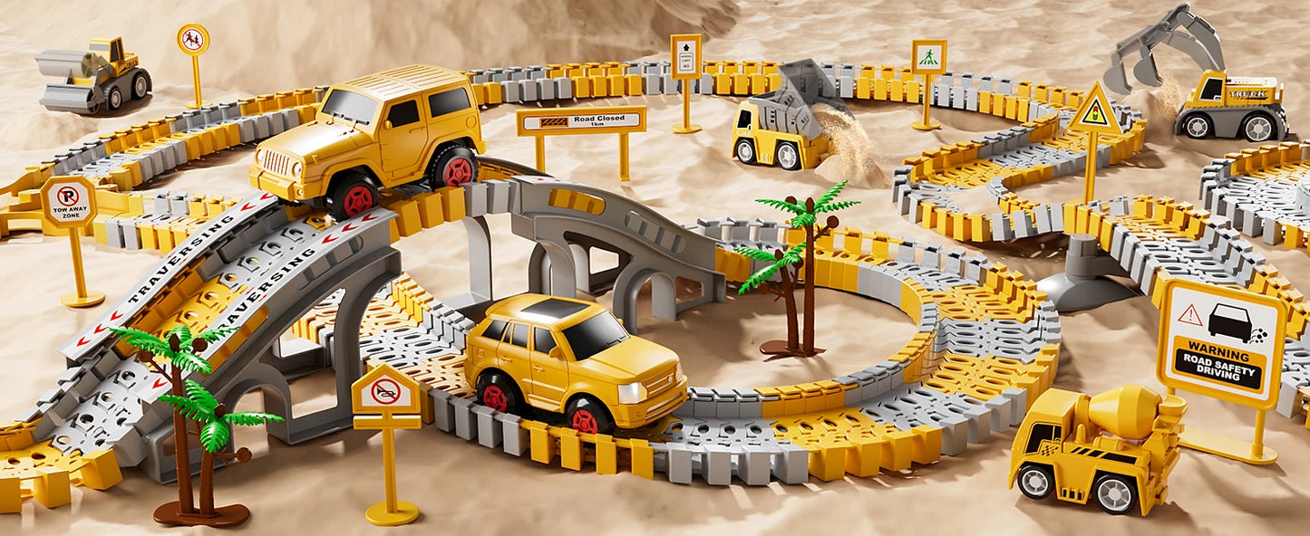 Toddler Boy Toys 239 PCS Race Tracks Toys Gift, 6 PCS Construction Car Toys Gifts , Christmas Birthday Gifts Toys