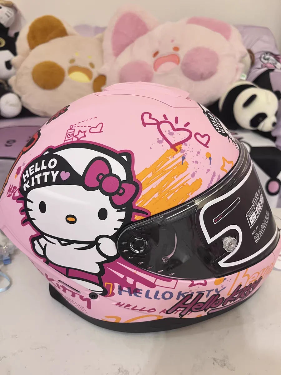 Sanrio Genuine Hello Kitty Motorcycle Helmet Full Face Racing Helmets Offroad Motorcycle Helmet Motorbike Kawaii Xmas Girl Gift