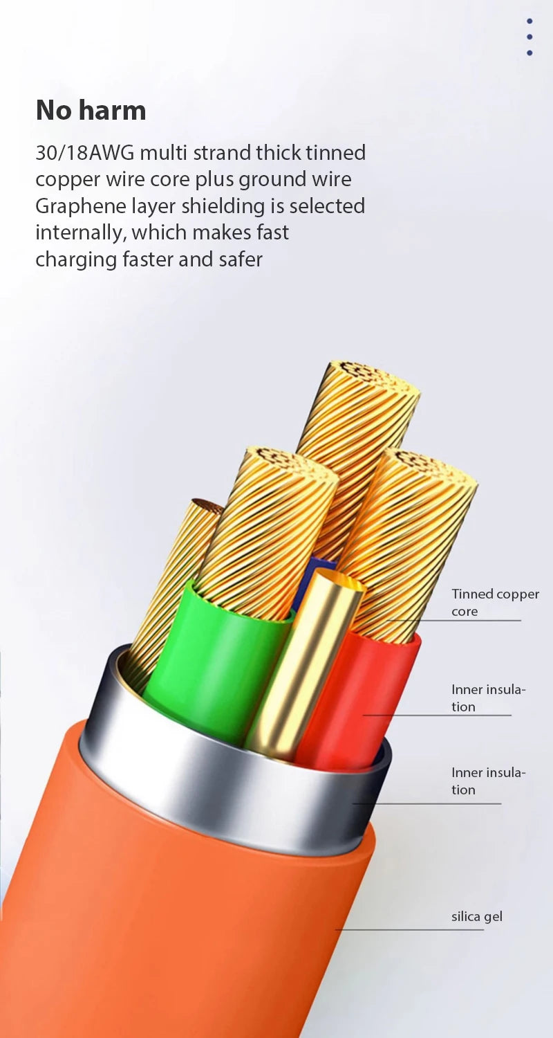 5A Super Fast Charge Type C Cable 180° Degree Rotation Elbow Cable for Xiaomi Samsung Phone Charger Liquid Silicone USB C Cable