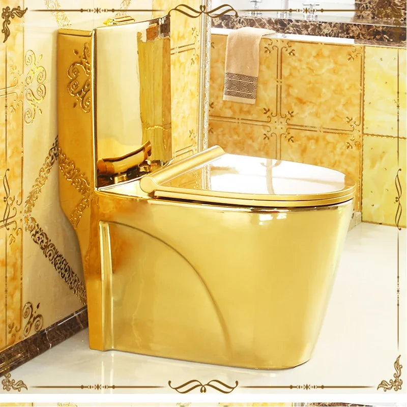 ~Venta caliente de artículos sanitarios dorados para baño, inodoro de cerámica de una pieza montado en el piso, chapado en oro