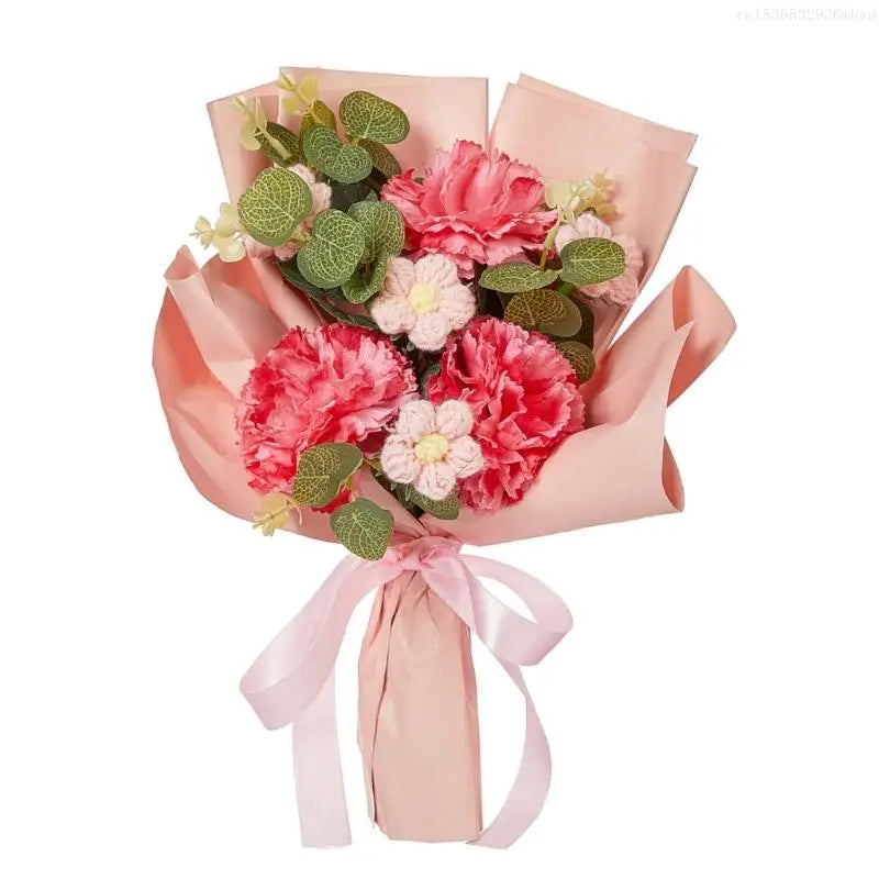 Artificial Flower Bouquets for Valentines Day, Mother Day, Crochet Flower Bouquets with Bear for Graduation Ceremony F0T4