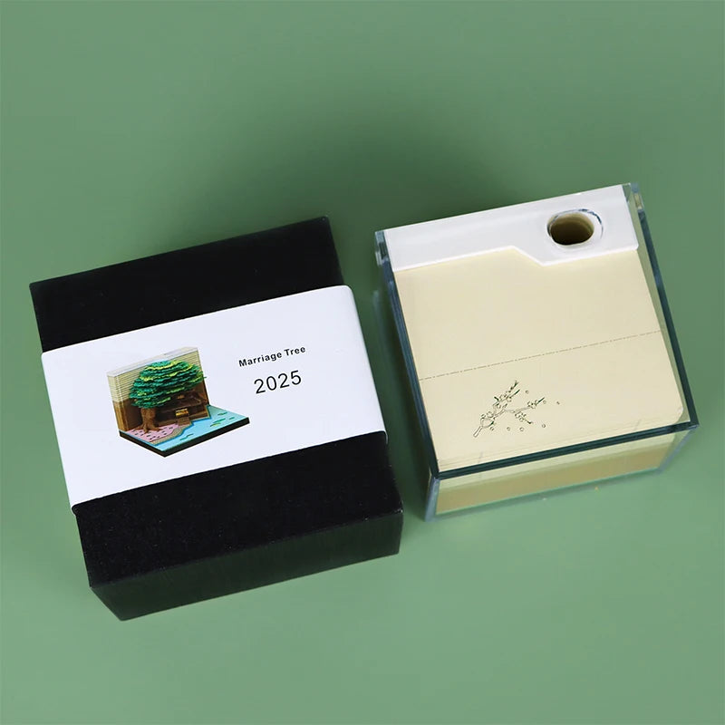 Tree Desk Calendar With LED Lights 2025 Calendar Memo Pad Creative Desk Calendar DIY Notes Notepad 3D Art Calendar Paper Carving