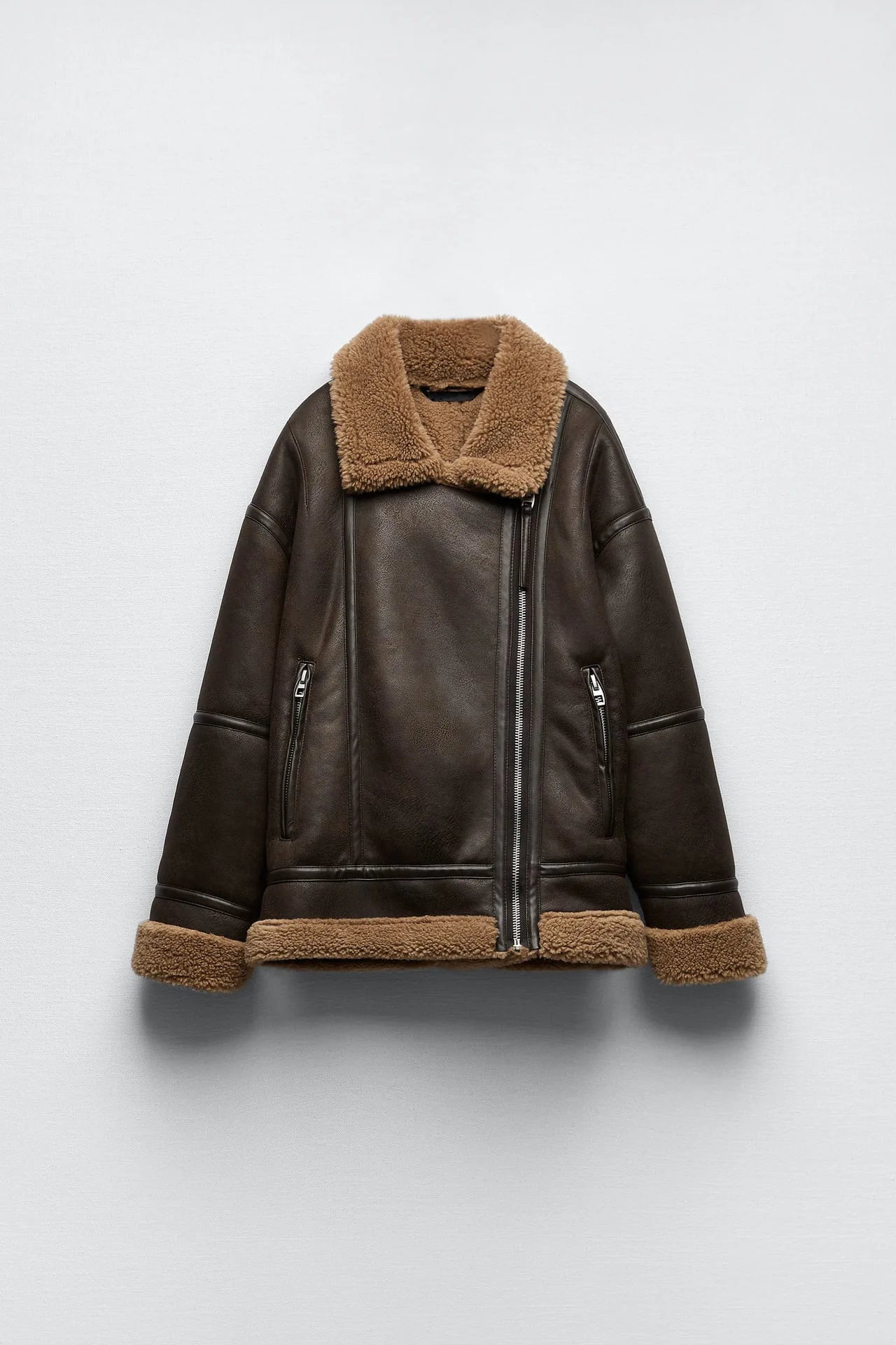 Chaqueta cálida de lana de cordero para mujer de ZBZA, abrigo de piel gruesa de estilo vintage con solapa y cremallera y manga larga con bolsillo, abrigo elegante de invierno