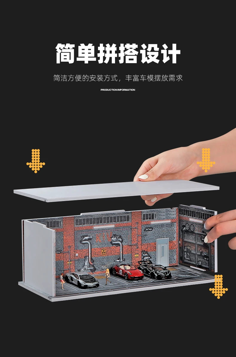 1/64 Simulated Parking Lot Model Classic Static Car Bburago Alloy Diecasting Vehicles Miniature Scene Assembly Display Frame Toy