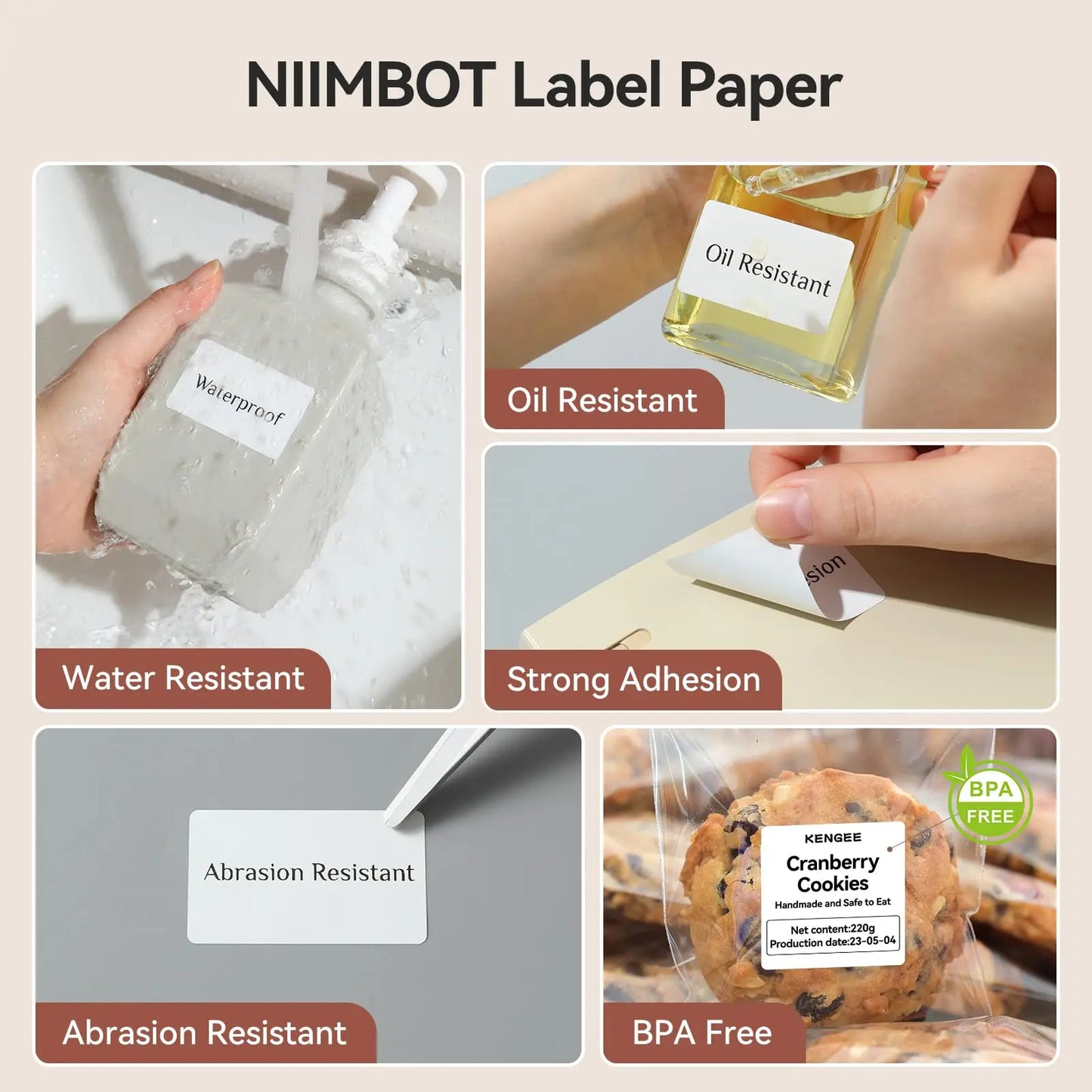 5 Rolls Niimbot Thermal Papel For B21 B1 Printer Home Office Labels Roll Colorful Adhesive Paper Square Printable Sticker Papers
