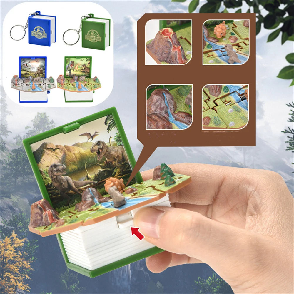 3D Castles Toys For Kids Mini Pop-Up Keychain Decoration Novelty Mini Dinosaurs Figures Book Educational Toy Gift Pink Brown