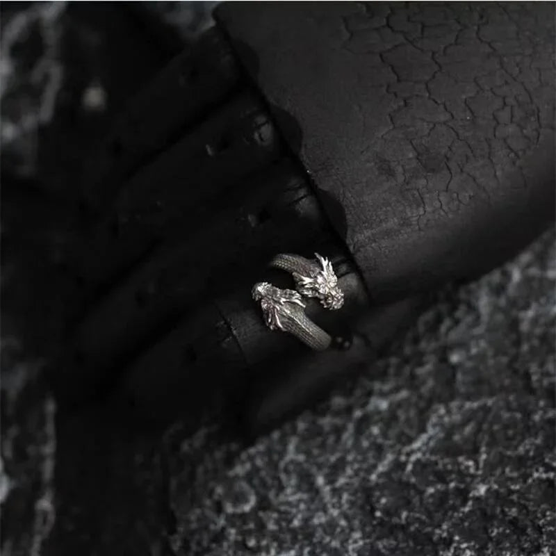 Vintage Double Headed Dragon Rings for Men Women Trend Punk Adjustable Male Ring Hip Hop Charm Accessories New Gifts Wholesale