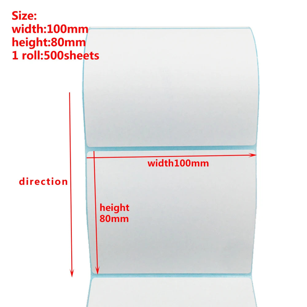 Etiquetas térmicas de varios tamaños, rollo de papel adhesivo, 100 mm de ancho, etiquetas blancas en blanco para etiquetas térmicas, pegatinas de papel autoadhesivas