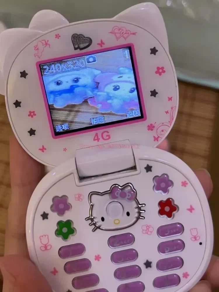 2023 New Kawaii Sanrioed Hello Kitty Flip Phone Cartoon Cute Little friends Taiml Mini Phone For Kids Toys For friends Gifts