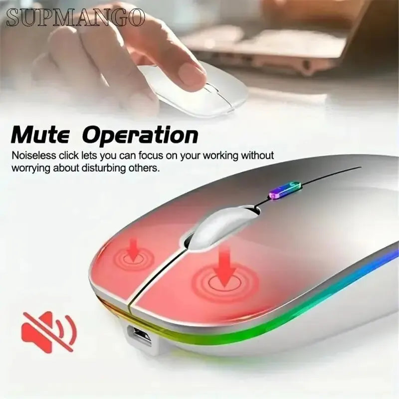 Souris sans fil rechargeable silencieuse à rétroéclairage LED pour ordinateur portable, récepteur 2,4 GHz, souris optique double mode Bluetooth