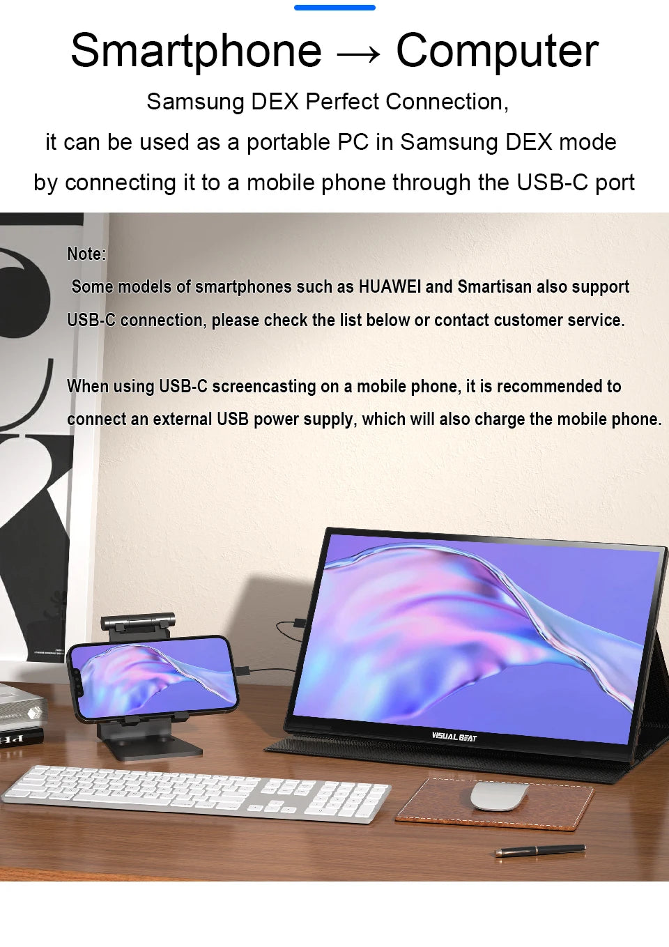 Visual Beat Portable Touch Screen Monitor 17.3'' 1080P FHD IPS USB-C Display with USB 2.0, HDMI, Dual Speakers for Laptop PC