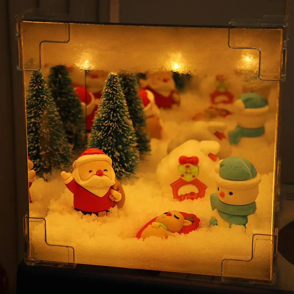 Christmas DIY Decorations Mirror LED Cube Lamp 3D Santa Claus Snowman Tree Christmas Lights DIY Night Light Tabletop Ornament