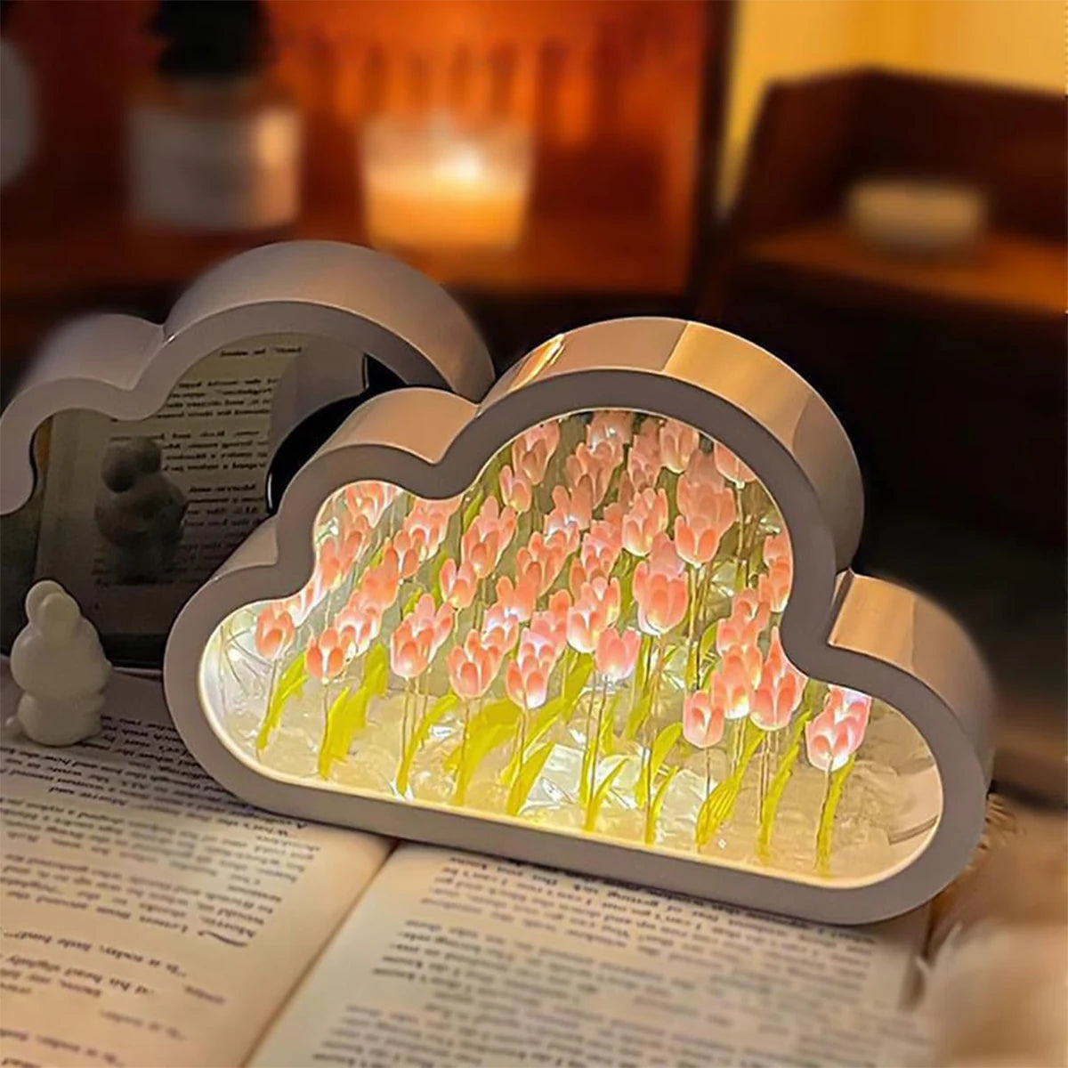 DIY Tulip Flowers LED Night Light Colorful Cloud Shape 20/21LEDs Atmosphere Light USB/Battery Powered Home Christmas Party Decor